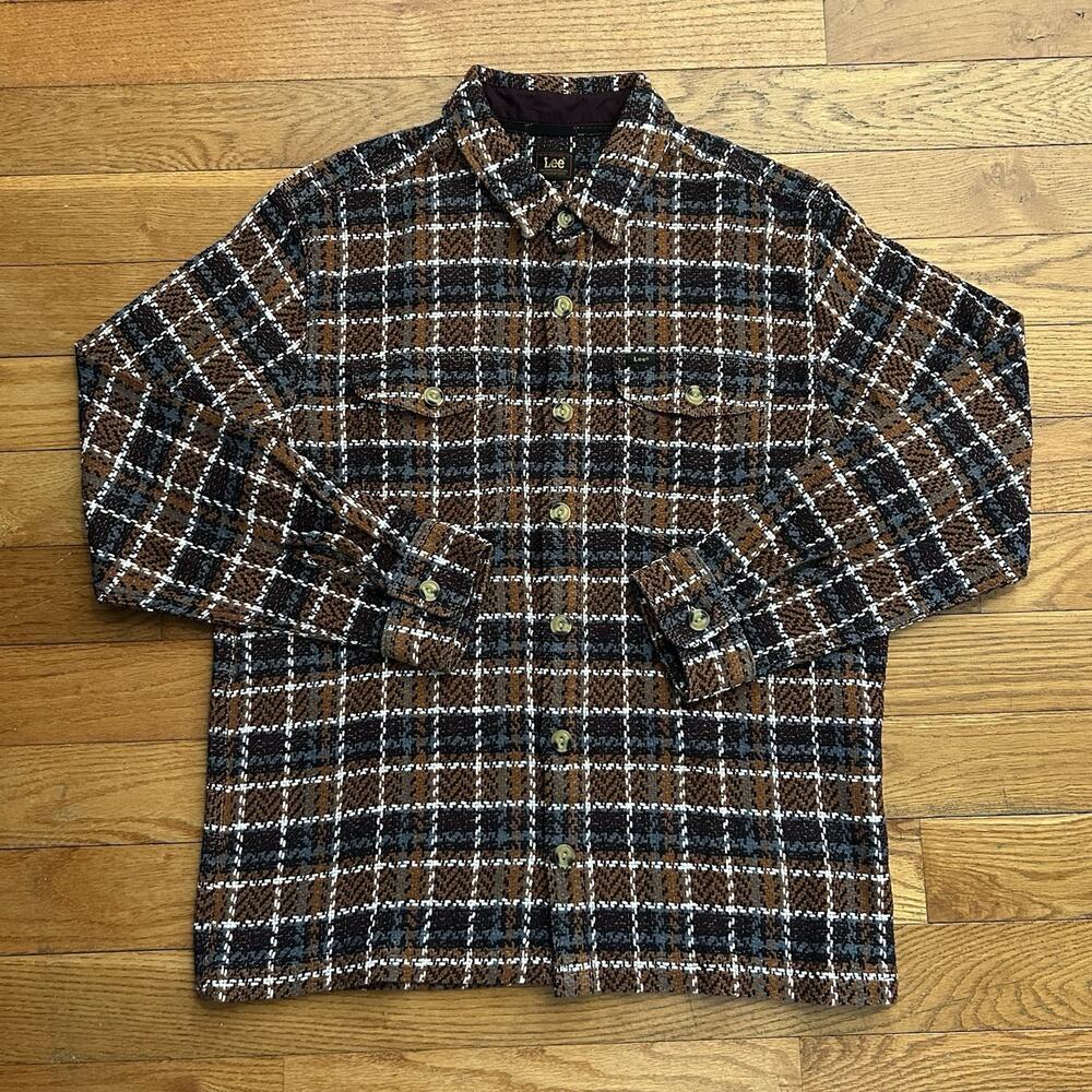 Lee Legendary Heavy Woven Plaid Overshirt Button Up Shirt Jacket Medium